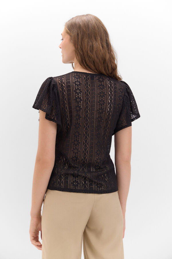 Cortefiel Top de punto con manga volante Negro