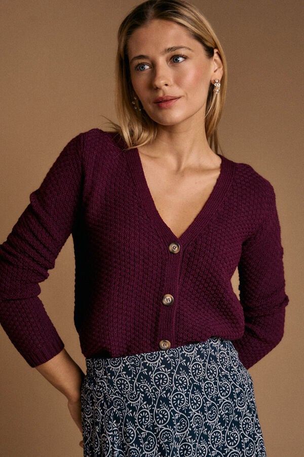 Pol&iacute;n Et Moi Cardigan berenjena Gimone Vino