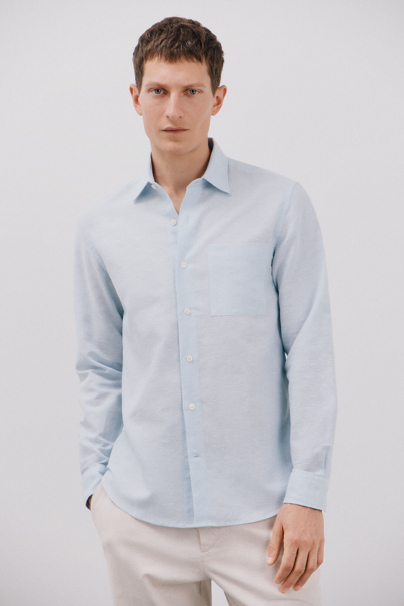 Cortefiel Camisa linho algod&atilde;o liso