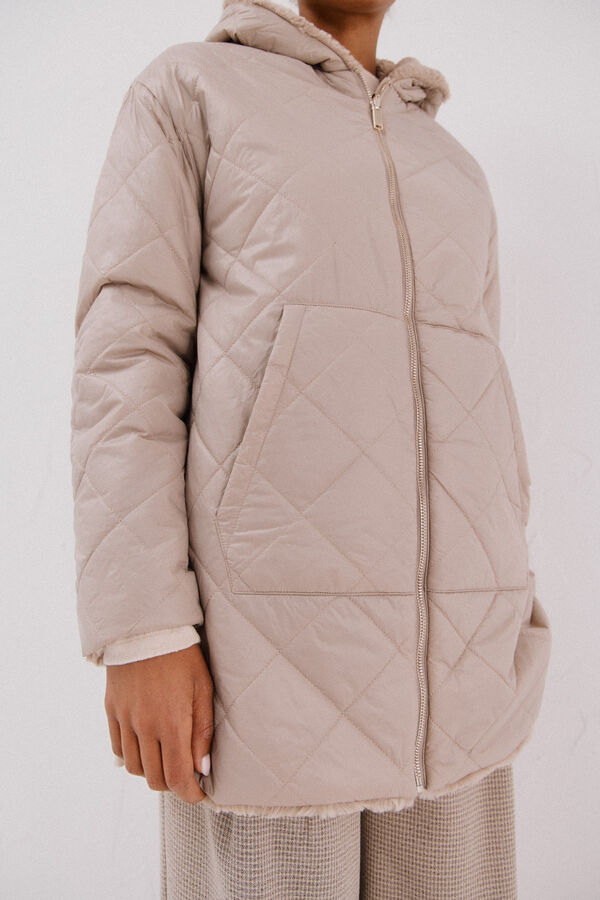 Cortefiel Anorak acolchado reversible efecto pelo Beige