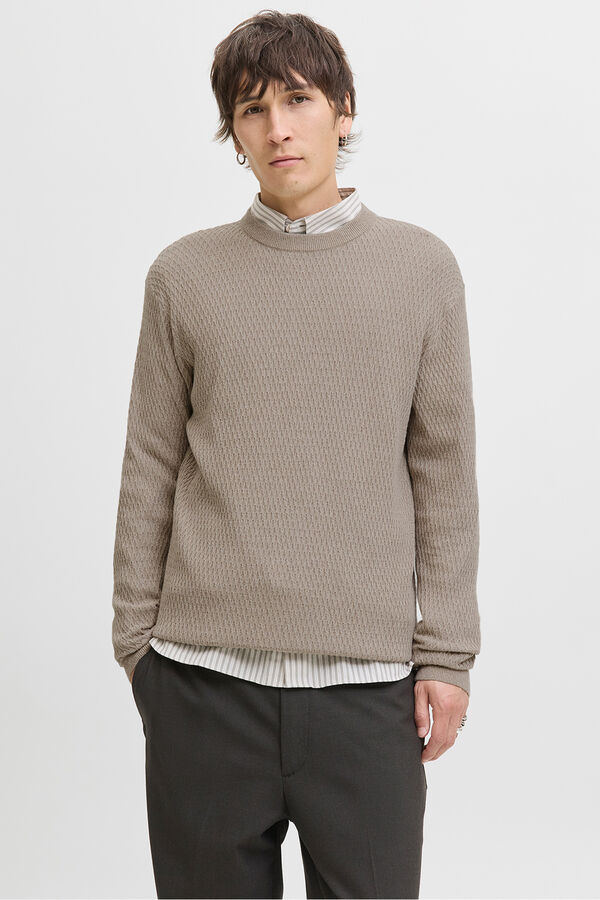 Jack & Jones Camisola b&aacute;sica com gola redonda Cinzento