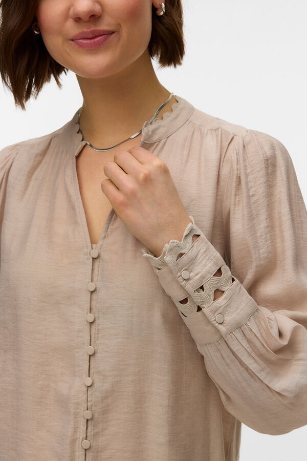 Vero Moda Camisa de manga larga detalles calados Beige