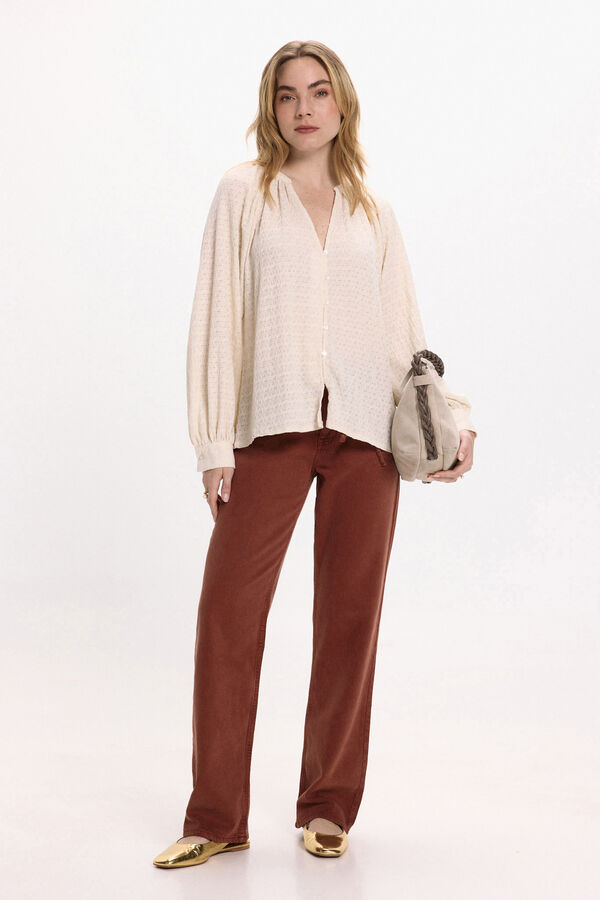 Vila Blusa de manga larga con cuello mao Beige