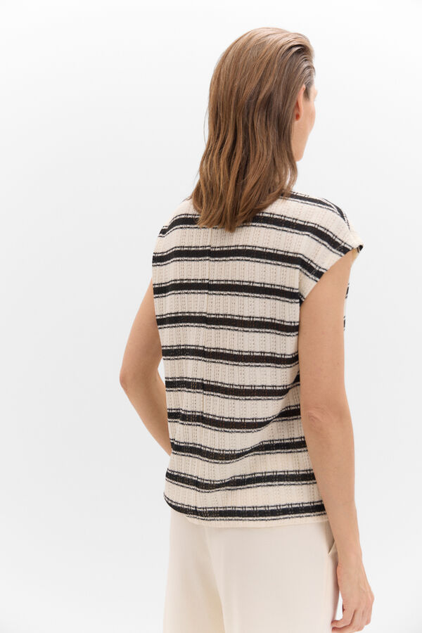 Cortefiel Camiseta de rayas en tejido r&uacute;stico Negro