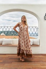 Jaase Vestido largo bordado Carmen Estampado marr&oacute;n