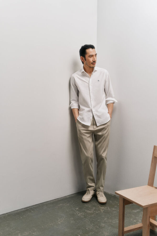 OOTO Camisa oxford liso manga larga Blanco