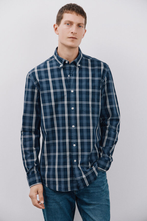 Cortefiel Camisa popelina xadrez Azul