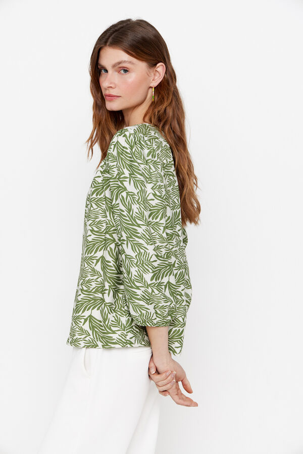 Cortefiel Blusa escote pico Estampado blanco