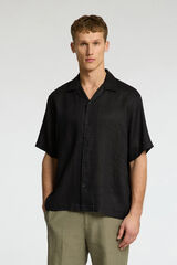 Selected Camisa manga curta 100% linho Preto