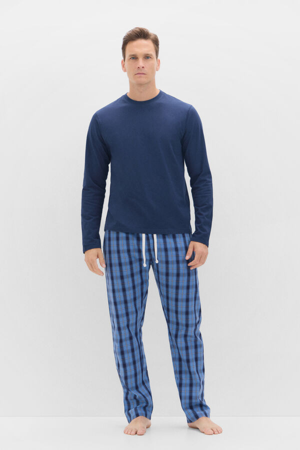 Cortefiel Set de pijama punto y tela Azul