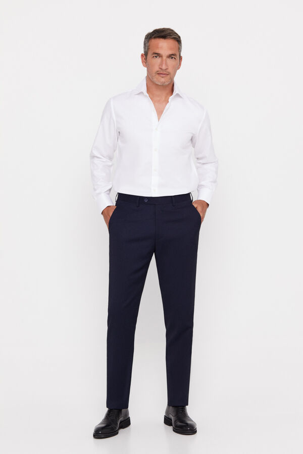 Cortefiel Camisa vestir lisa estructura pu&ntilde;o gemelos Blanco