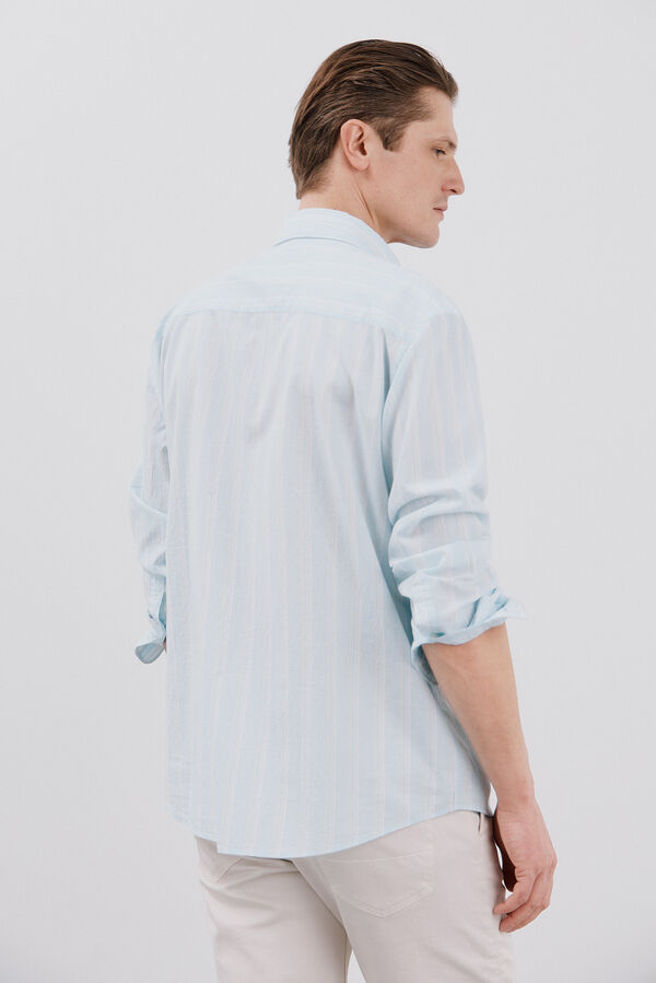 Cortefiel Camisa seersucker rayas Azul