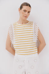 Cortefiel Camiseta manga guipur Estampado amarillo