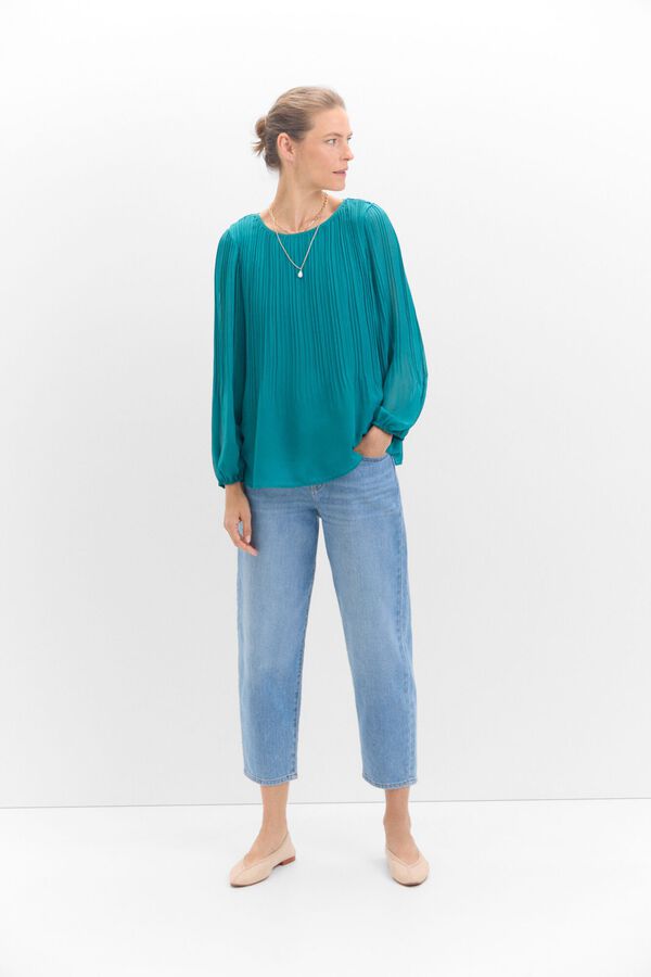 Cortefiel Blusa plisada combinada Verde oscuro