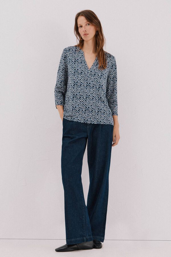 Cortefiel Blusa b&aacute;sica com gola mao Azul