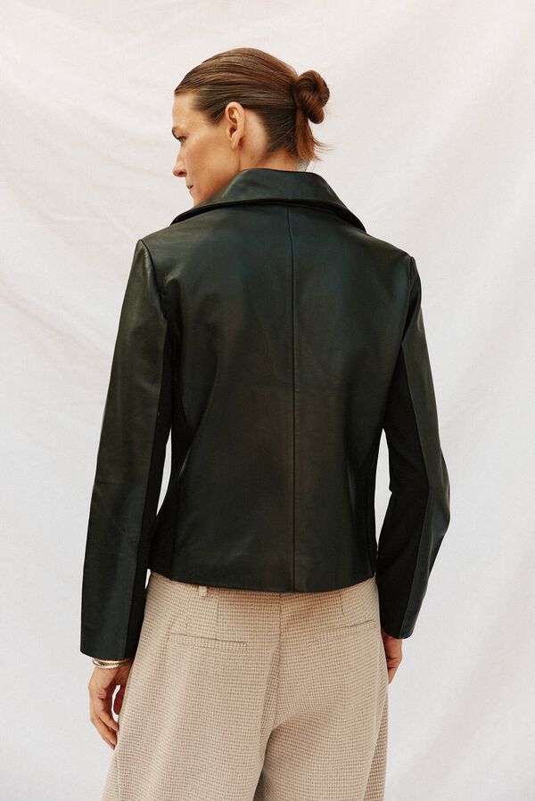 Cortefiel Blusão de pele biker Preto