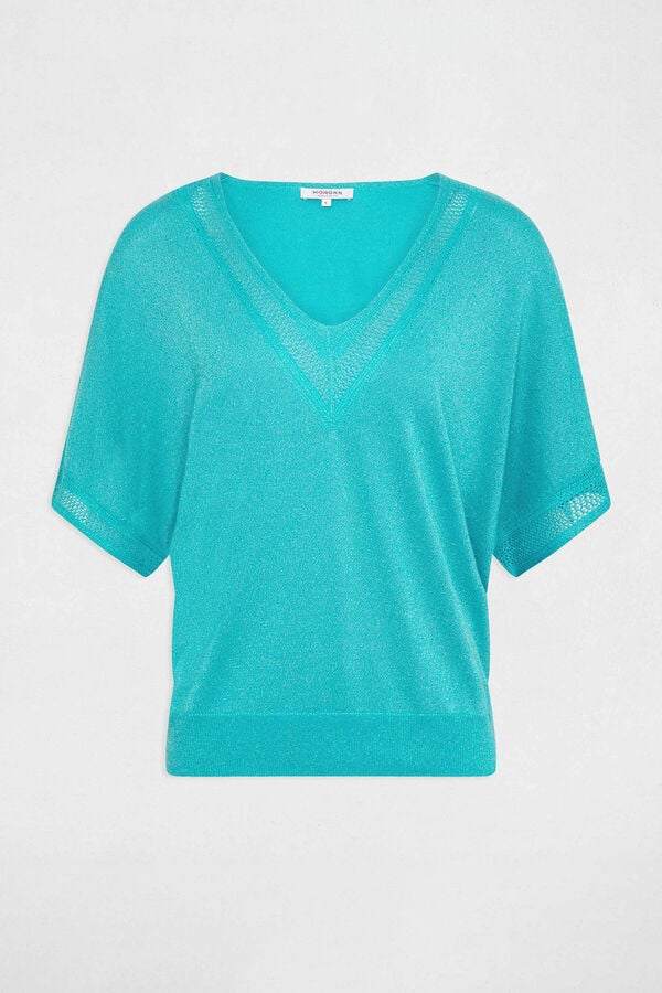 Morgan Jersey escote en V manga corta Turquesa