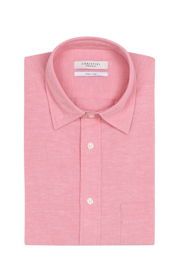 Cortefiel Camisa de manga curta de algod&atilde;o e linho simples Subiu