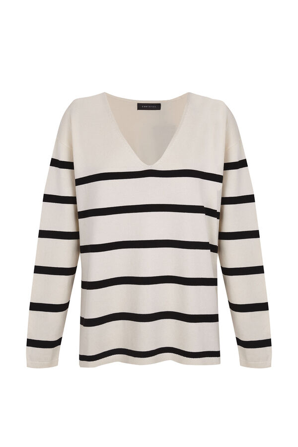 Cortefiel Camisola de malha decote bico Impress&atilde;o