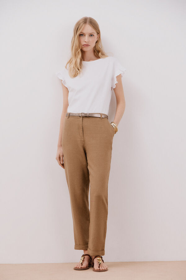 Cortefiel Cal&ccedil;as de linho Castanho