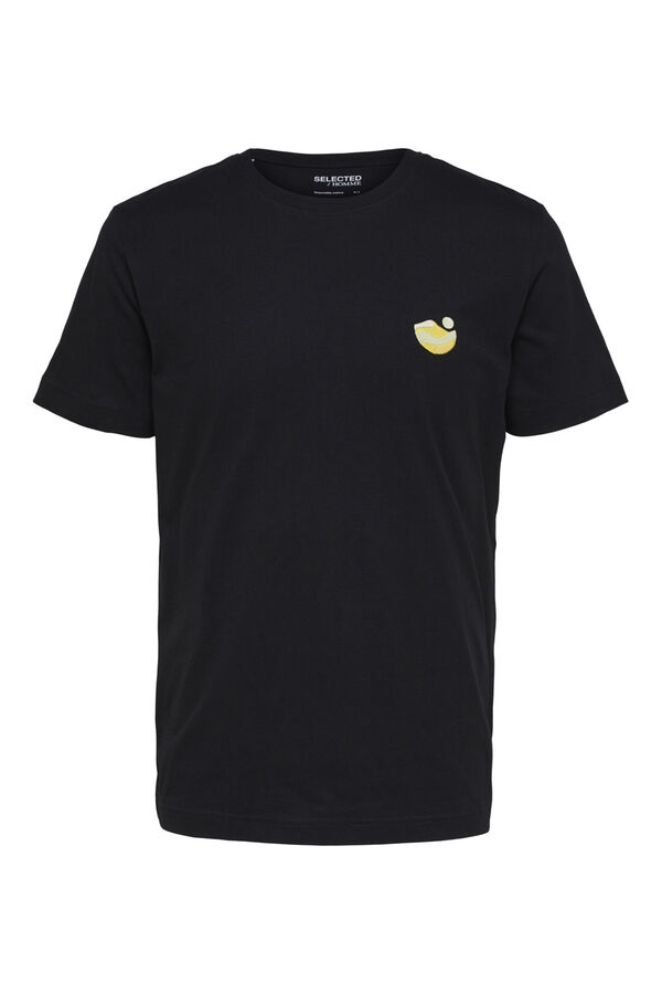 Cortefiel T-shirt de algodão orgânico com detalhe bordado Preto