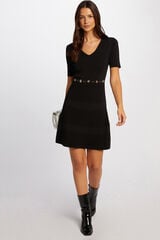 Morgan Vestido malha curto evasé Preto