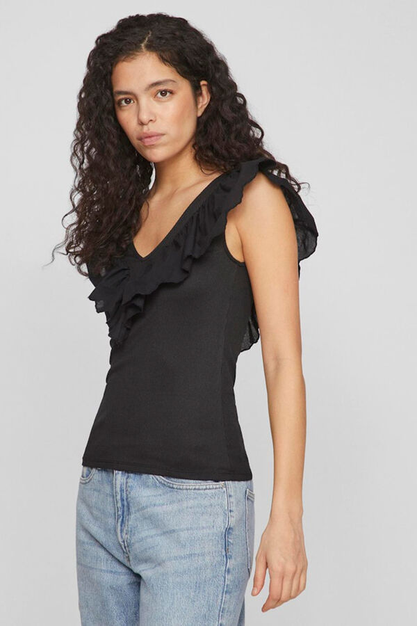 Vila Top justo com folho Preto