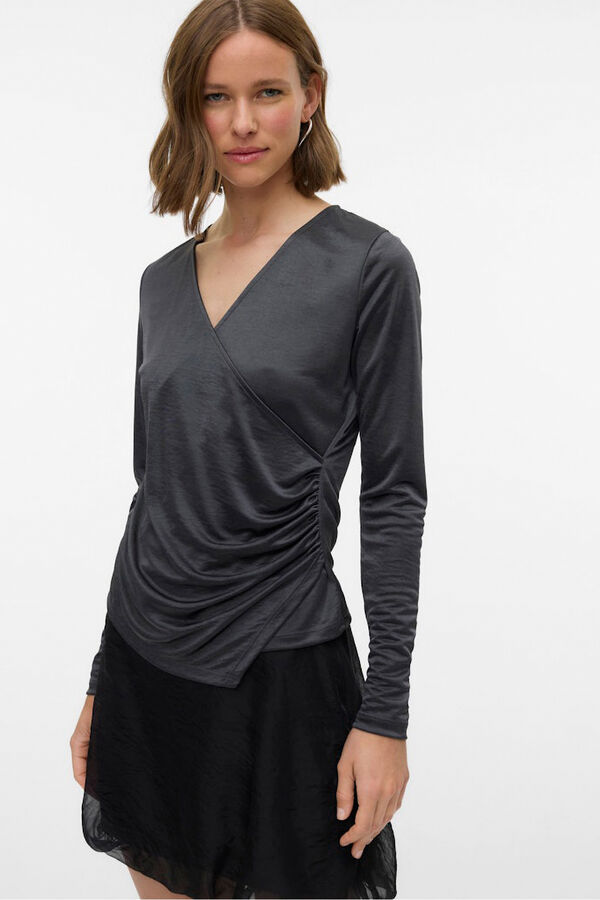 Vero Moda Top de manga larga tejido metalizado Gris oscuro