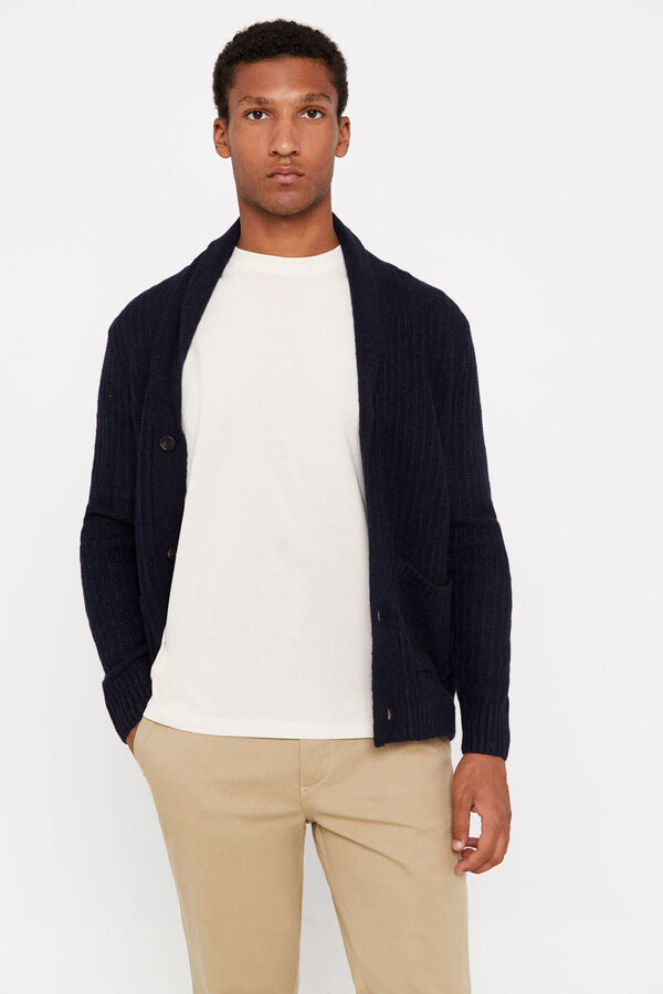 Cortefiel Cardigan con lana estructura cierre botones Azul marino