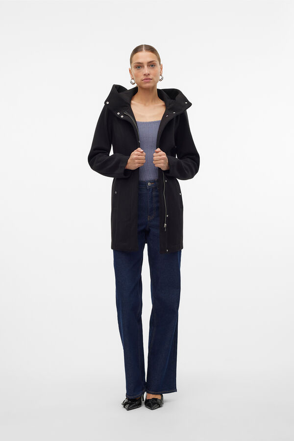 Vero Moda Sobretudo curto de tecido com capuz Preto
