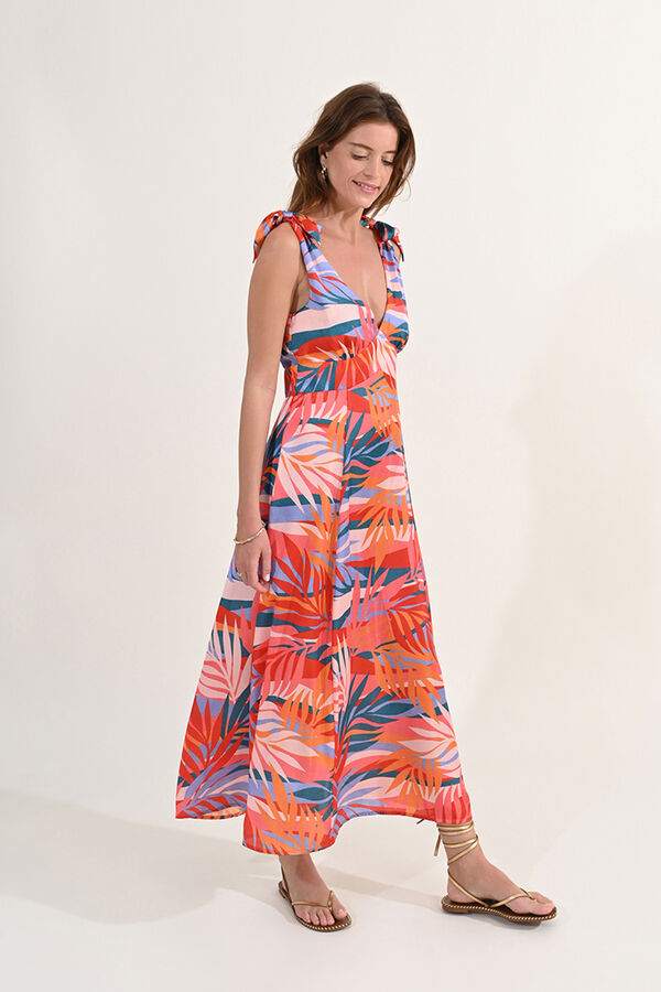 Molly Bracken Vestido comprido com la&ccedil;ada estampada e pregas Multicolorido