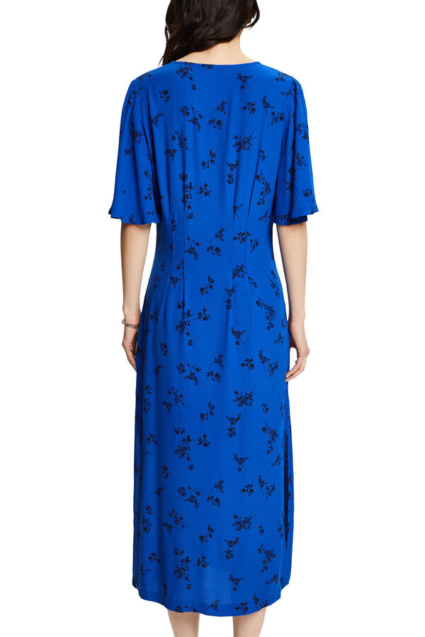 Esprit Vestido midi de viscose com estampado floral Azul