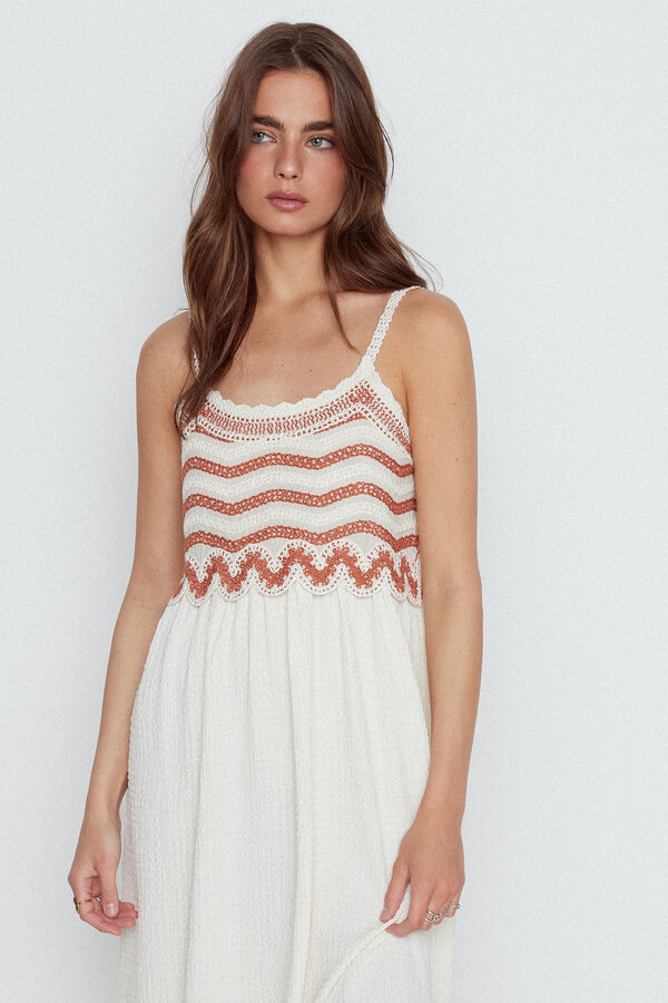 Slowlove Vestido largo bordado frontal Marfil