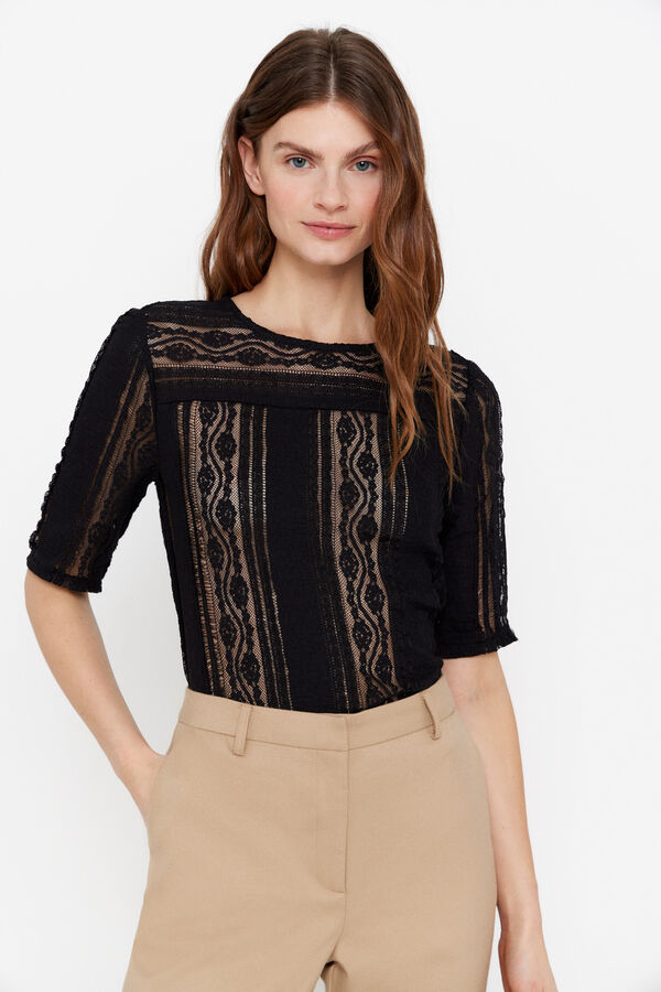 Cortefiel Top encaje Negro