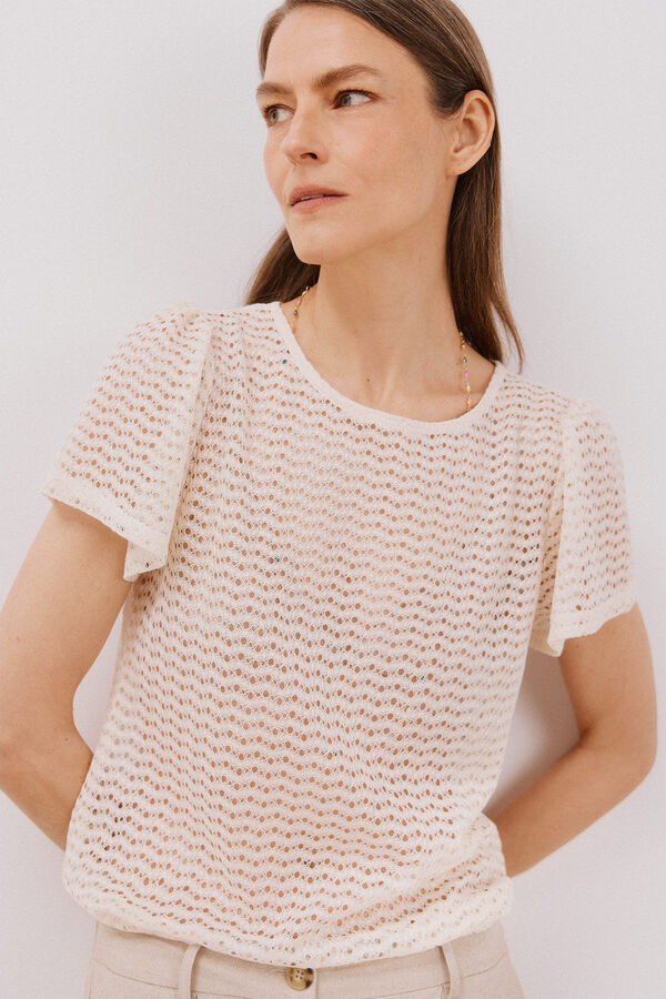 Cortefiel Top estruturado riscas Ecru