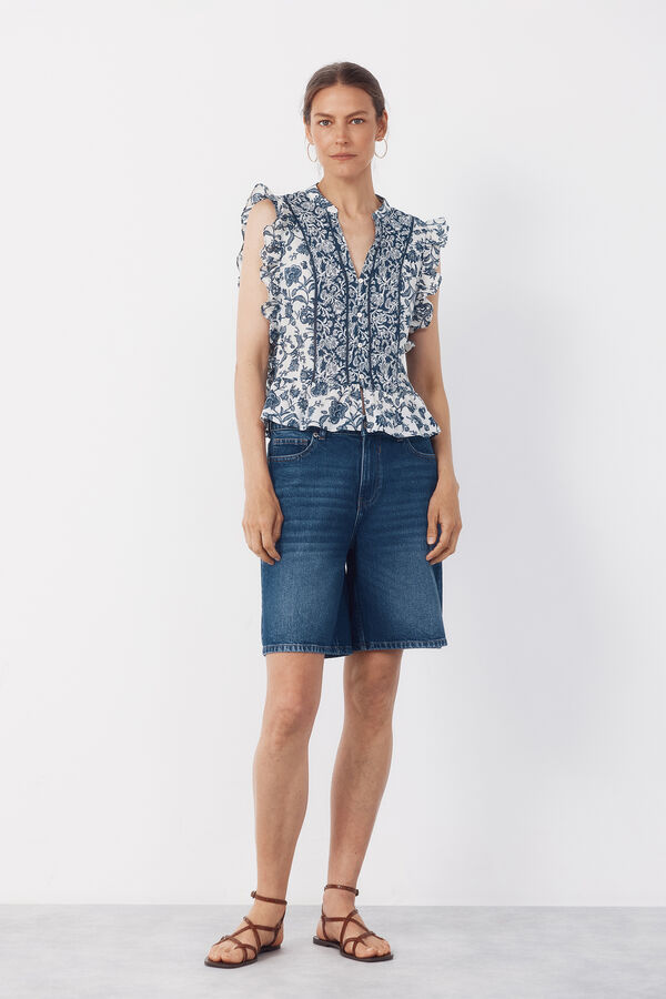 Cortefiel Blusa folhos Azul