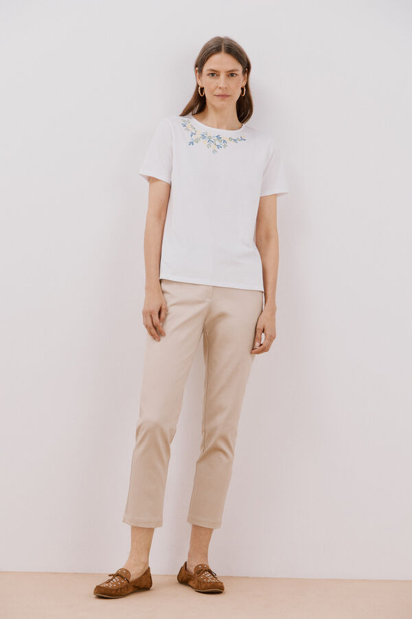 Cortefiel Camiseta bordado floral Multicolor