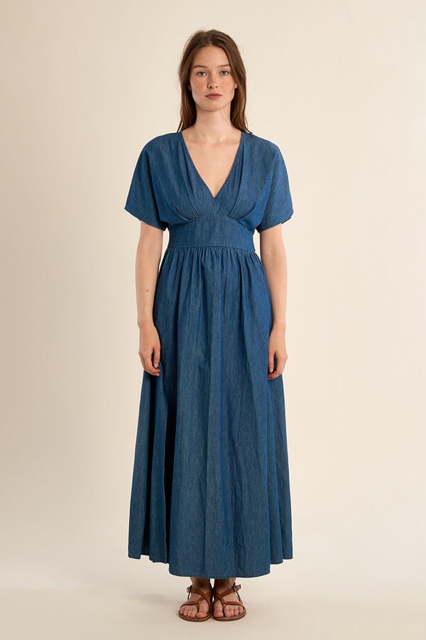 Molly Bracken Vestido comprido de manga curta efeito denim Azul