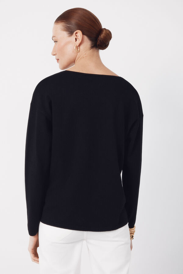 Cortefiel Camisola de malha decote bico Preto