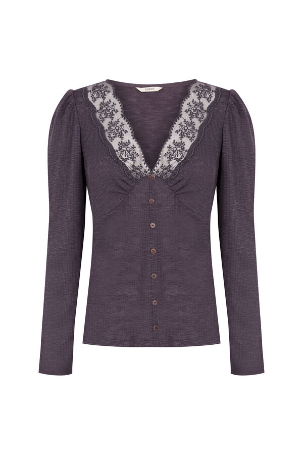 Slowlove Top con escote de blonda Gris