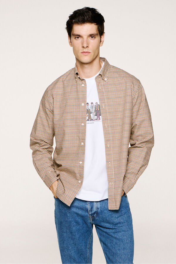 Selected Camisa cuadros 100% algod&oacute;n Beige