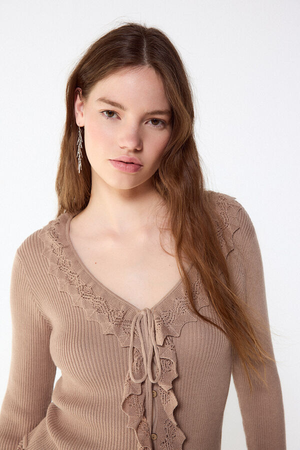 Slowlove Camisola de malha efeito degrad&ecirc; Castanho