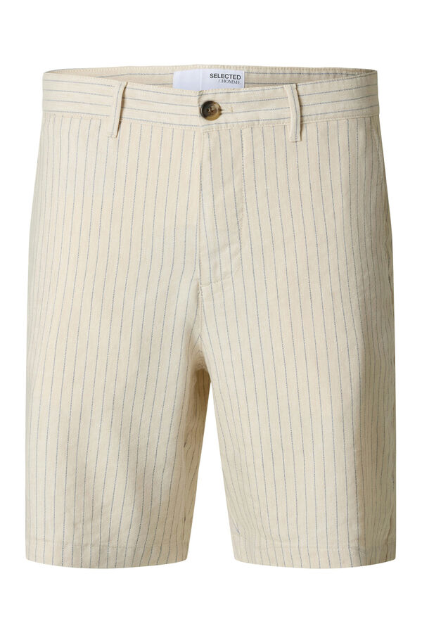 Selected Shorts calças chino estruturados de linho Cinzento