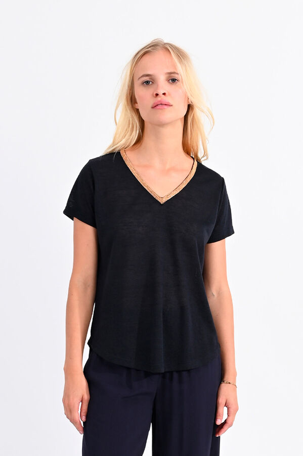 Molly Bracken T-shirt de mulher de manga curta com detalhe no decote Azul