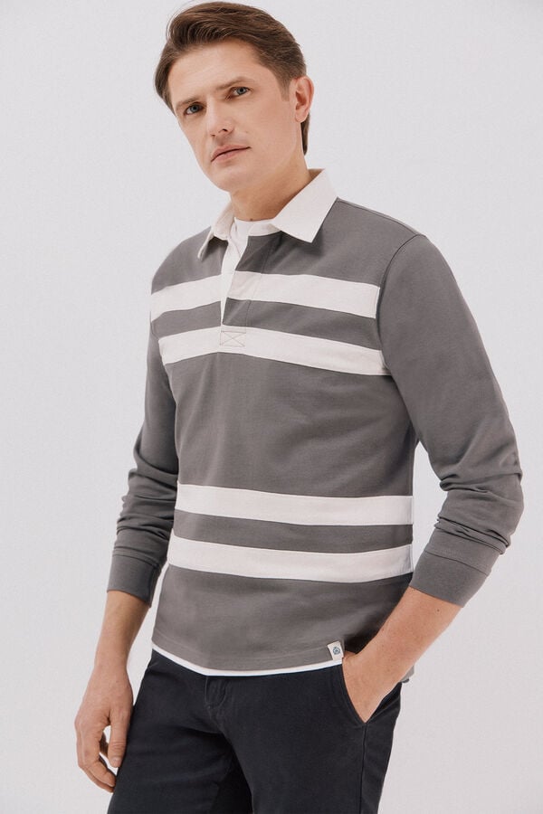 Cortefiel Camisa polo de rugby riscas Cinzento