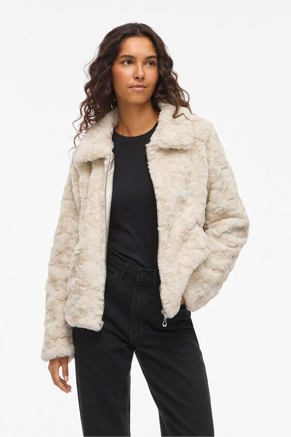 Vila Casaco de pele sobretudo com fecho-&eacute;clair Tostado