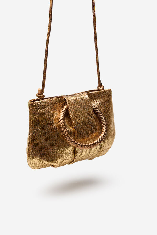 Cortefiel Bolsa de ombro em r&aacute;fia com al&ccedil;a tran&ccedil;ada Dourado