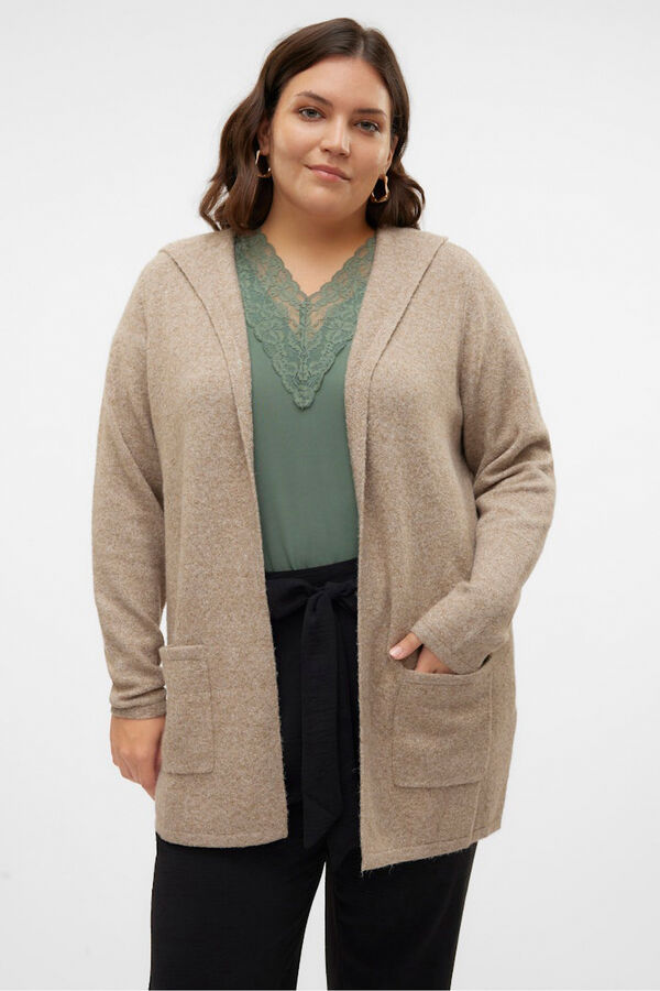 Vero Moda Curve C&aacute;rdigan con capucha talla grande Marr&oacute;n