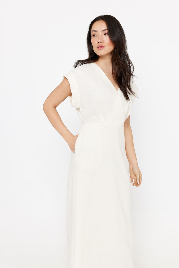 Cortefiel Vestido largo efecto r&uacute;stico Blanco