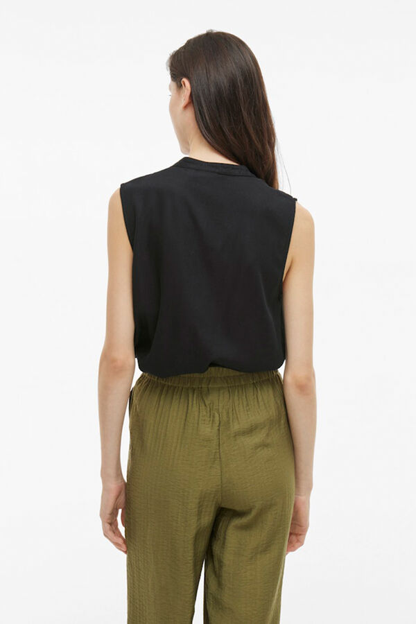 Vila Blusa de viscose mangas com gola mao Preto